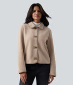 Collar Long Sleeve Casual Sherpa Jacket with Pockets — Moonlight — view 1