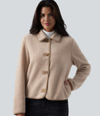 Collar Long Sleeve Casual Sherpa Jacket with Pockets — Moonlight — view 4