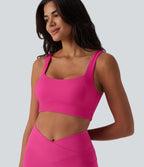 Plush Low Support Square Neck Built-in Bra Yoga Sports Bra — Fuchsia Purple — view 1