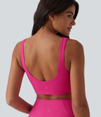Plush Low Support Square Neck Built-in Bra Yoga Sports Bra — Fuchsia Purple — view 5
