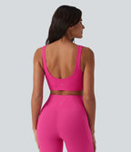 Plush Low Support Square Neck Built-in Bra Yoga Sports Bra — Fuchsia Purple — view 2