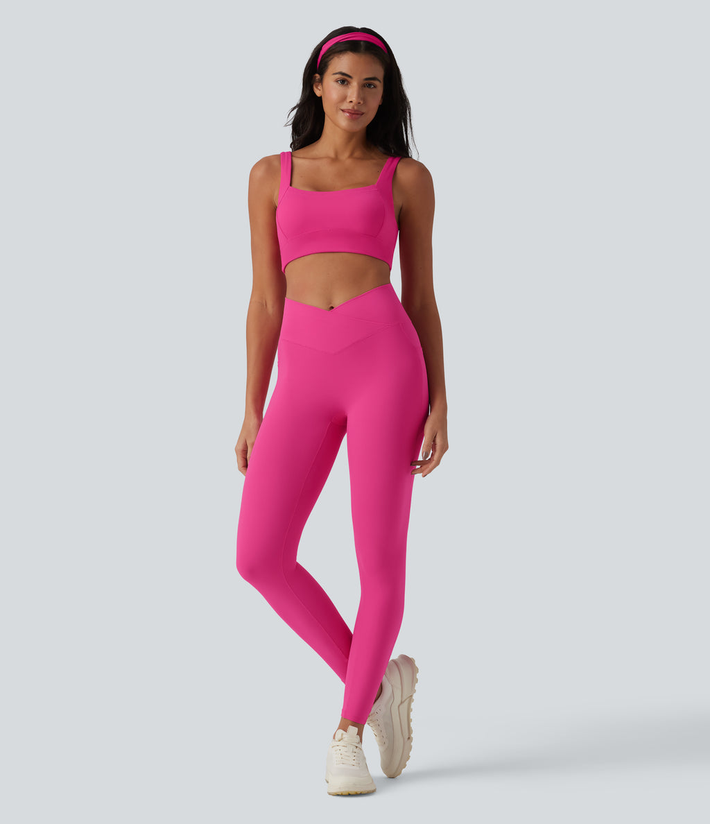 Plush Low Support Square Neck Built-in Bra Yoga Sports Bra — Fuchsia Purple — view 6