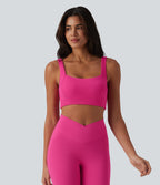Plush Low Support Square Neck Built-in Bra Yoga Sports Bra — Fuchsia Purple — view 4