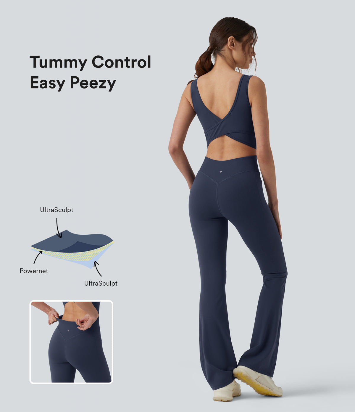 Non-removable pad Tummy Control Flare Workout Jumpsuit with Pockets-Edition — Mood Indigo — view 1