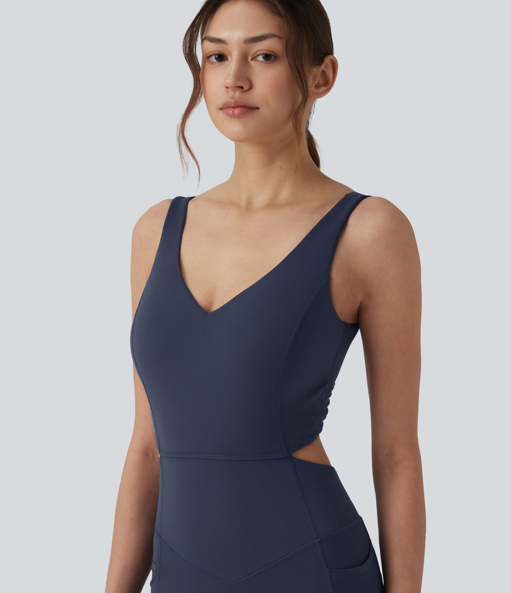 Non-removable pad Tummy Control Flare Workout Jumpsuit with Pockets-Edition — Mood Indigo — view 6