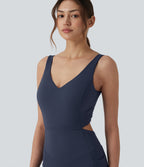 Non-removable pad Tummy Control Flare Workout Jumpsuit with Pockets-Edition — Mood Indigo — view 6