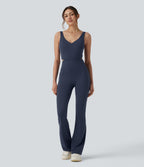 Non-removable pad Tummy Control Flare Workout Jumpsuit with Pockets-Edition — Mood Indigo — view 2