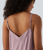 V Neck Casual Slip Playsuit with Pockets — Keepsake Lilac — view 4