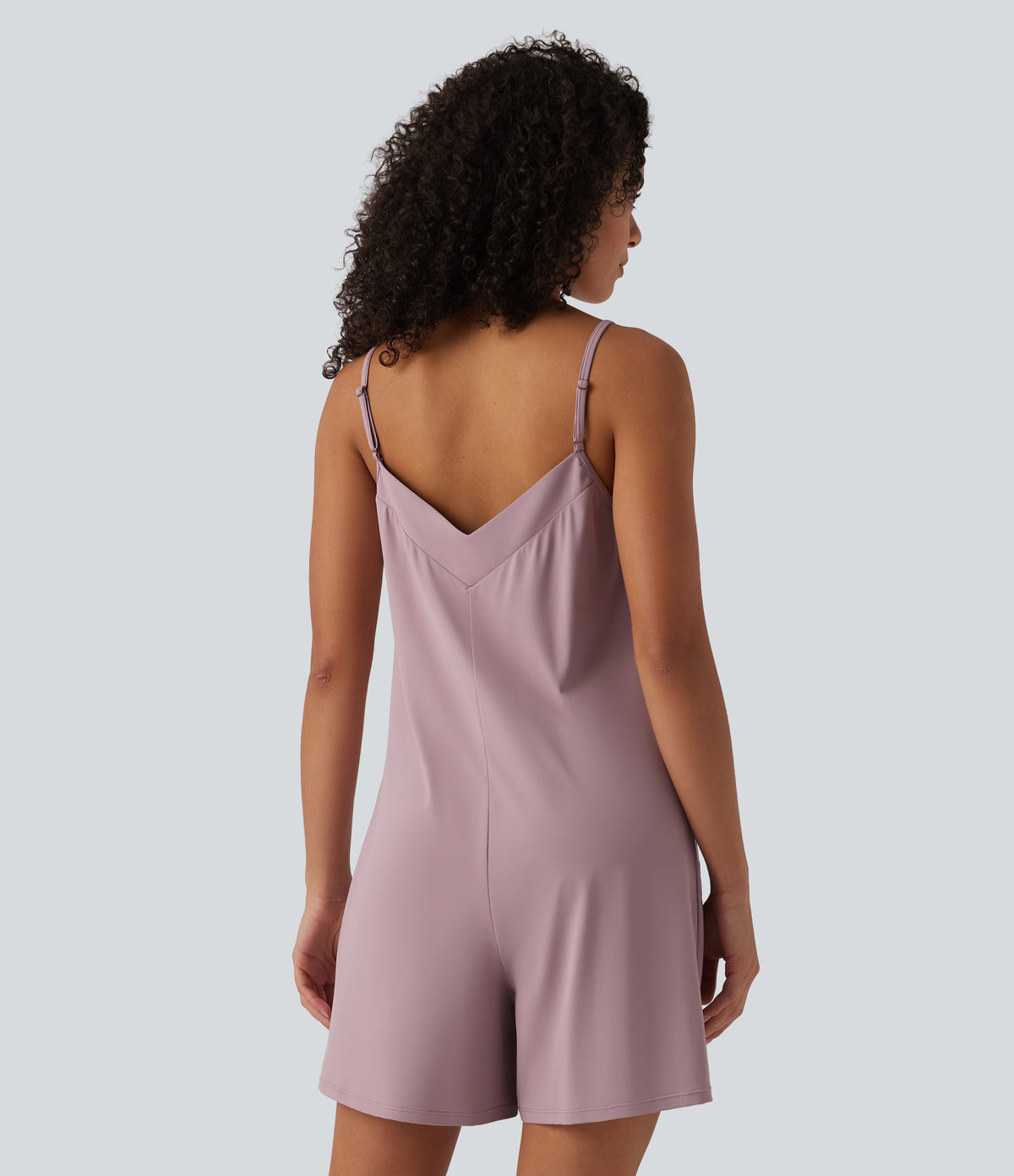 V Neck Casual Slip Playsuit with Pockets — Keepsake Lilac — view 2