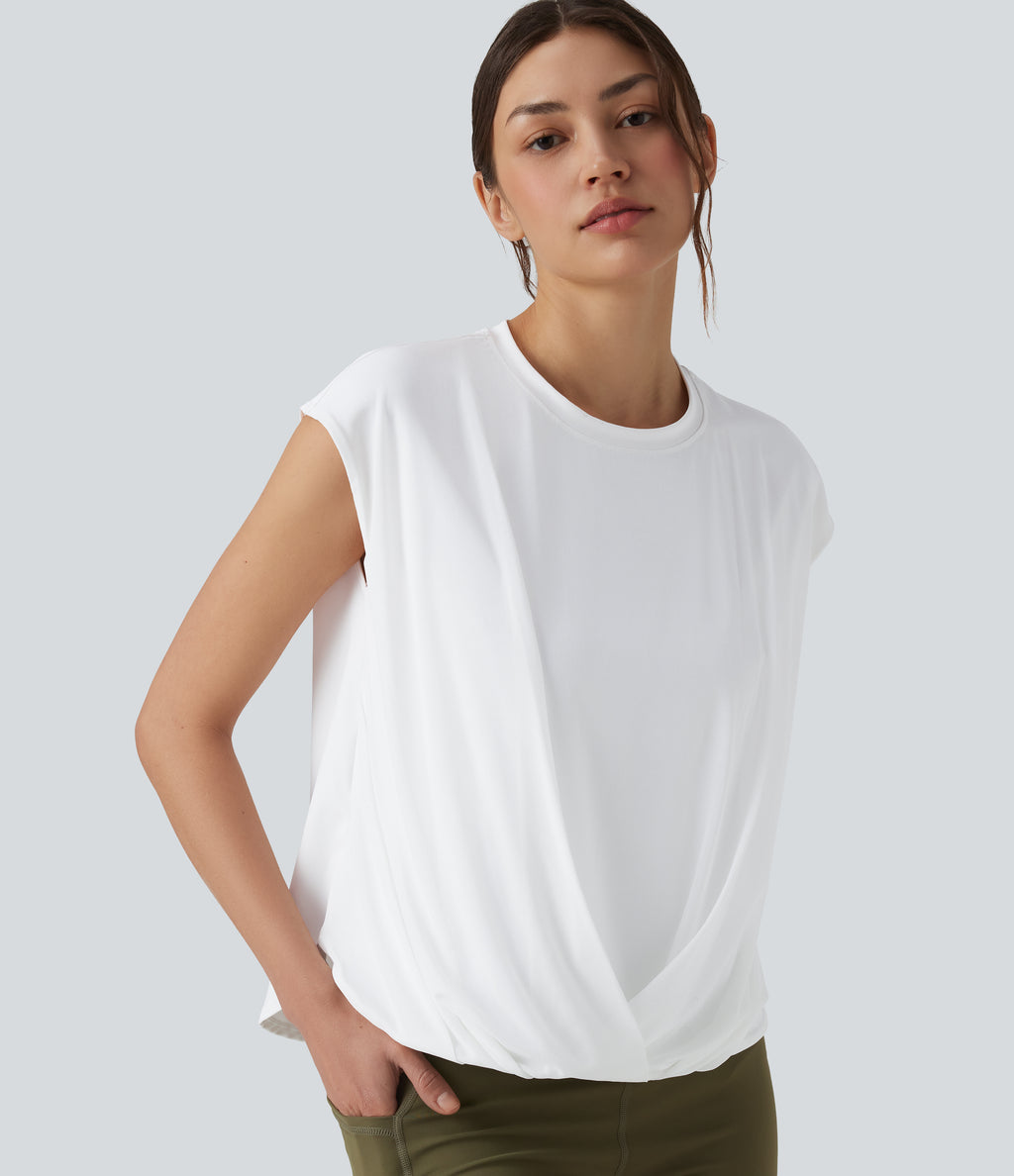 Airy Round Neck Sleeveless Contrast Mesh InstantCool Yoga Sports Top — White — view 1