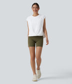 Airy Round Neck Sleeveless Contrast Mesh InstantCool Yoga Sports Top — White — view 5
