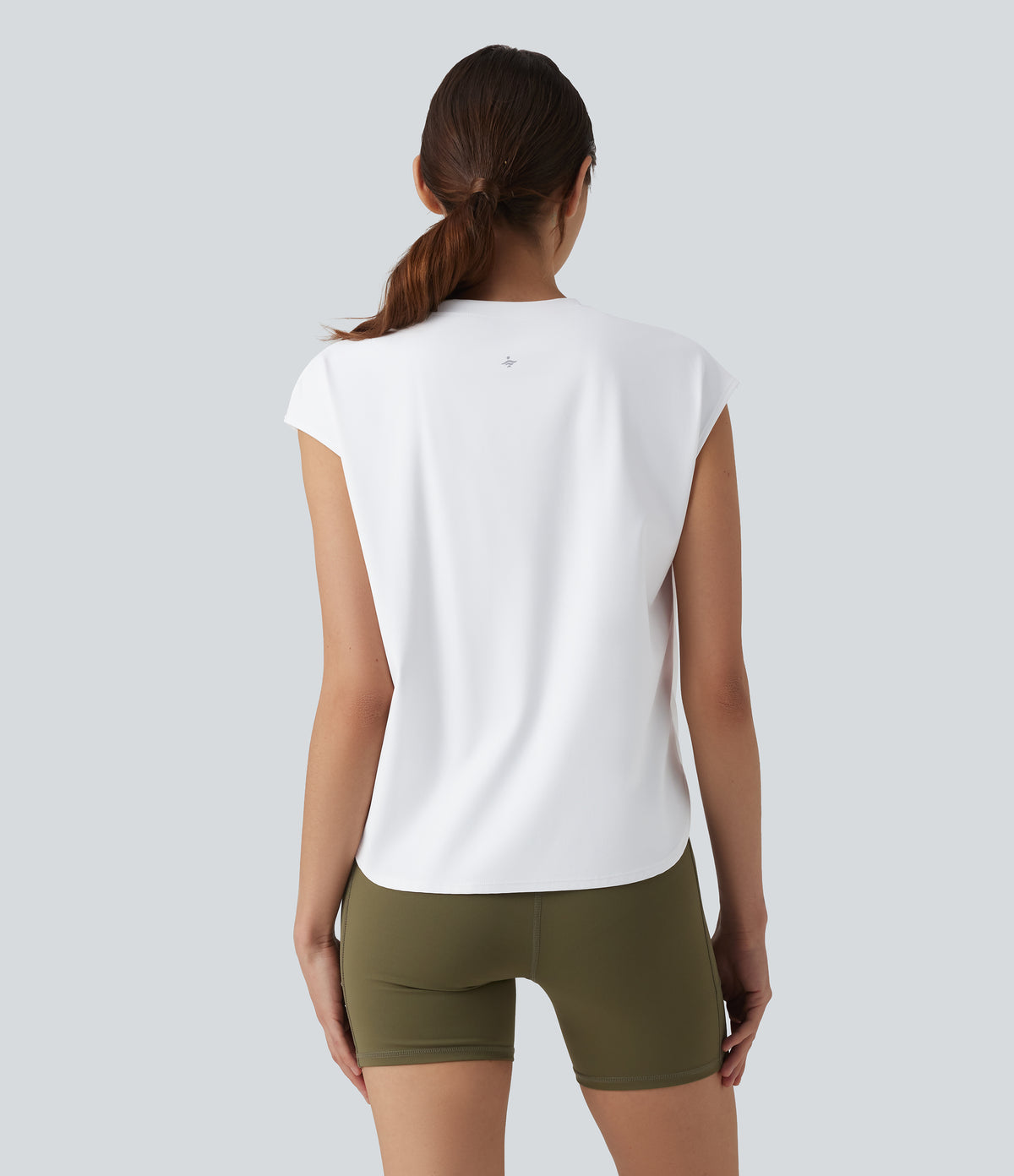 Airy Round Neck Sleeveless Contrast Mesh InstantCool Yoga Sports Top — White — view 2