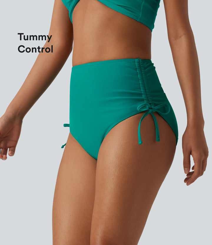 High Waisted Tummy Control Drawstring Ruched Bikini Bottom Swimsuit — Parasailing — view 1