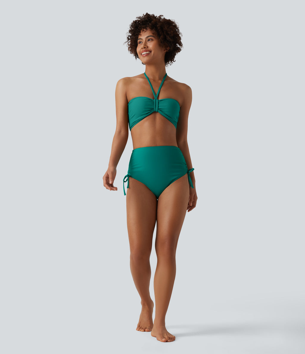 High Waisted Tummy Control Drawstring Ruched Bikini Bottom Swimsuit — Parasailing — view 4