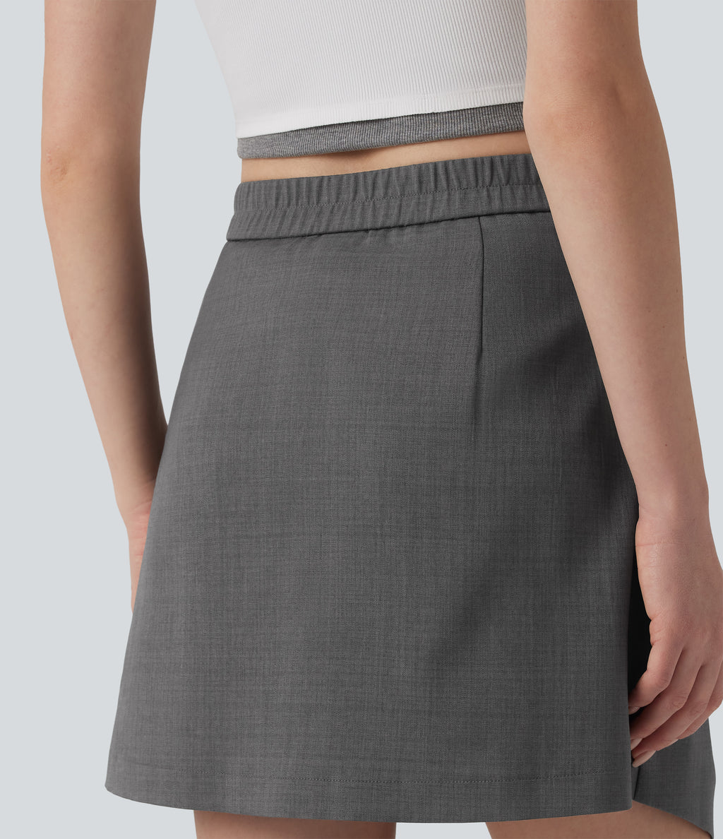 High Waisted Pleated 2-in-1 Mini Casual Skirt — Gunmetal — view 7