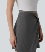 High Waisted Pleated 2-in-1 Mini Casual Skirt — Gunmetal — view 6