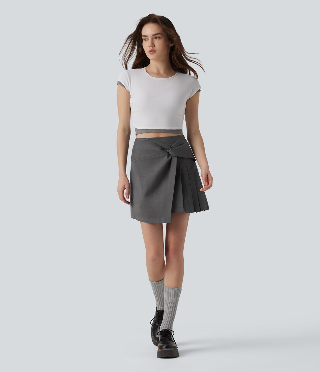 High Waisted Pleated 2-in-1 Mini Casual Skirt — Gunmetal — view 8