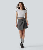 High Waisted Pleated 2-in-1 Mini Casual Skirt — Gunmetal — view 8