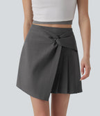 High Waisted Pleated 2-in-1 Mini Casual Skirt — Gunmetal — view 4