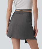 High Waisted Pleated 2-in-1 Mini Casual Skirt — Gunmetal — view 2