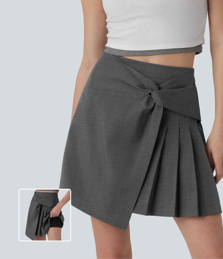 High Waisted Pleated 2-in-1 Mini Casual Skirt — Gunmetal — view 1
