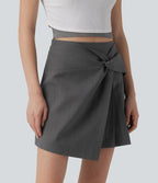 High Waisted Pleated 2-in-1 Mini Casual Skirt — Gunmetal — view 3