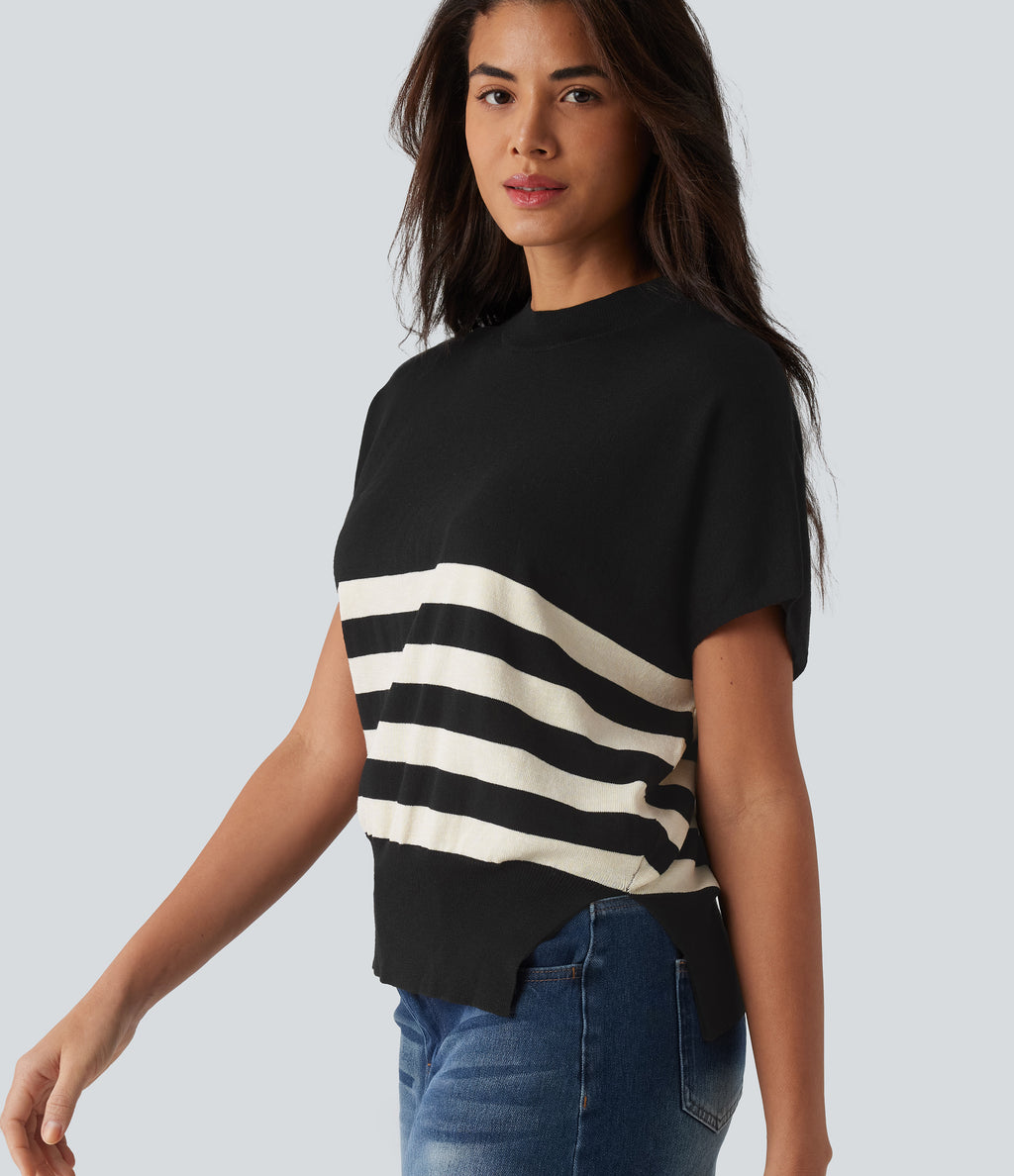 Round Neck Short Sleeve Stripe Casual Jumper — Midnight Sail Stripe — view 4