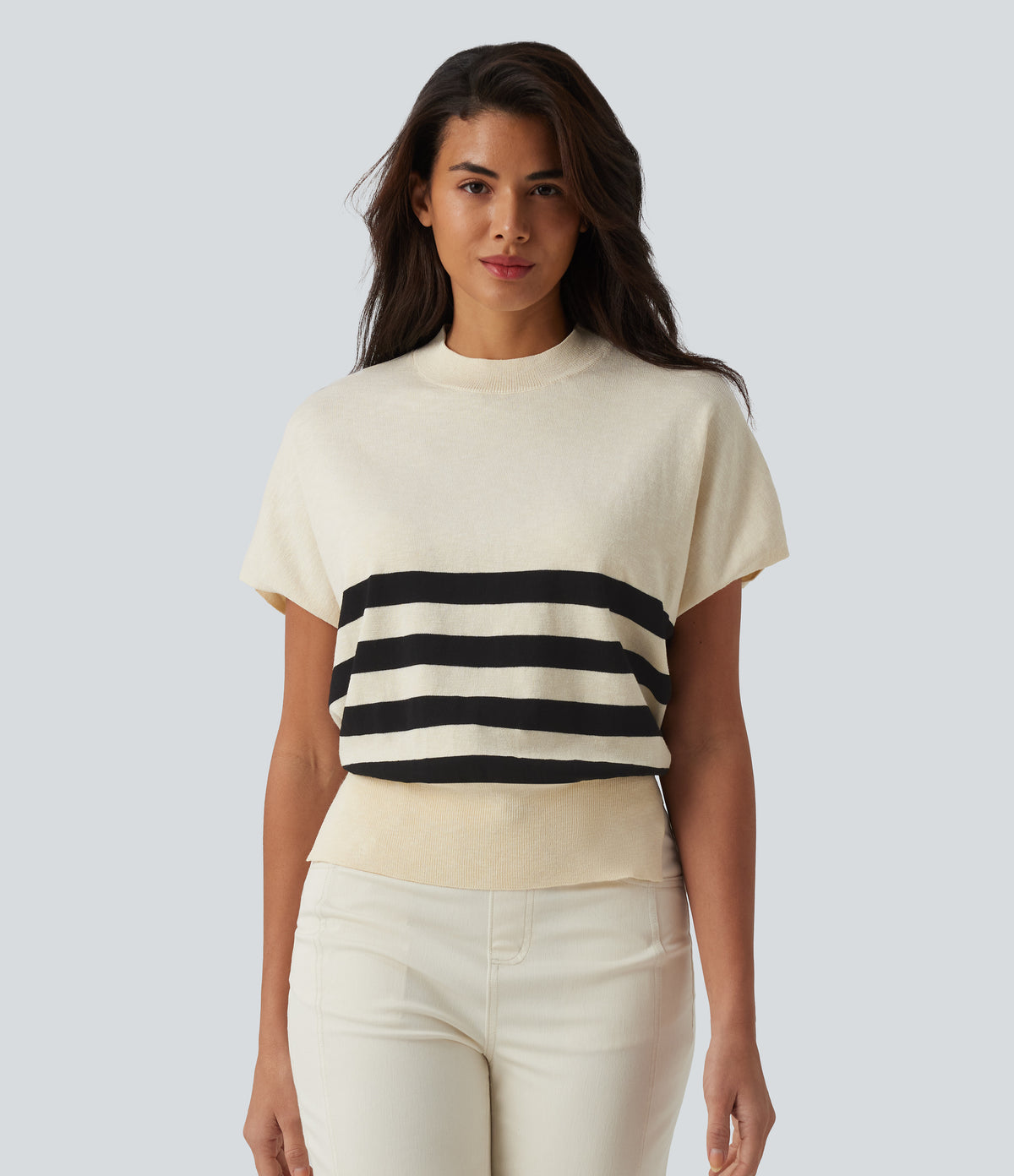Round Neck Short Sleeve Stripe Casual Jumper — Harbour Line Stripe — view 6