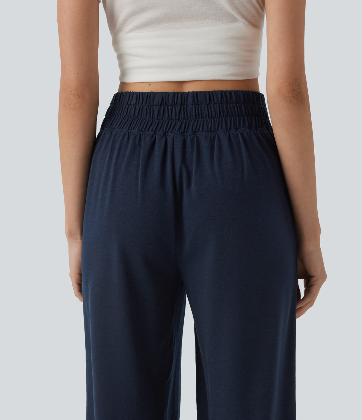 Mid Rise Crossover Wide Leg Capri Casual Trousers with Pockets — Black Iris — view 5