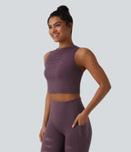 Round Neck Ripped Contrast Lace Cropped Yoga Tank Top — Dusky Evening purple — view 3