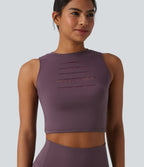 Round Neck Ripped Contrast Lace Cropped Yoga Tank Top — Dusky Evening purple — view 1