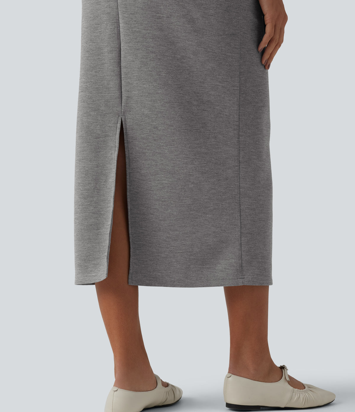 High Waisted Drawstring Midi Casual Pencil Skirt with Pockets — Darl Gray Floral Yarn — view 5