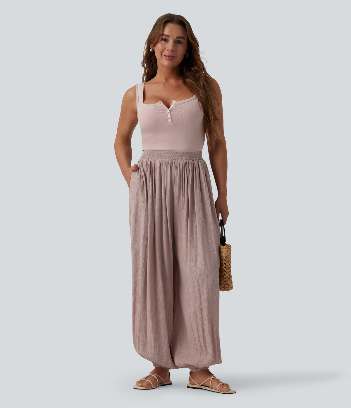 Mid Rise Baggy Joggers with Pockets — Burnished Lilac — view 5