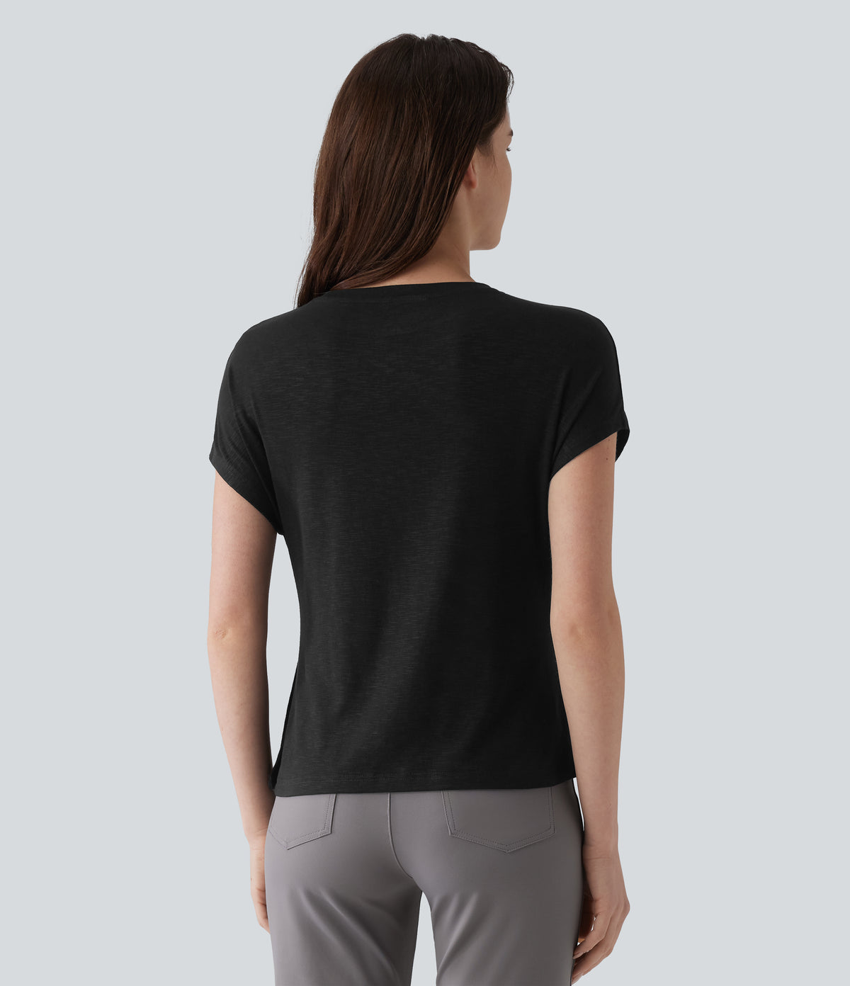 Round Neck Cap Sleeve Work Top — Black — view 2