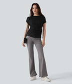 Round Neck Cap Sleeve Work Top — Black — view 5