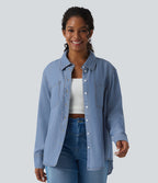 Long Sleeve Denim Casual Shirt with Pockets — Tide Blue Denim — view 1