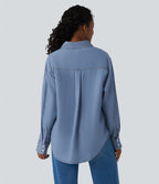 Long Sleeve Denim Casual Shirt with Pockets — Tide Blue Denim — view 2