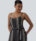 Tie Side Stripe Casual Slip Jumpsuit with Pockets — Midnight Sketch Stripe — view 5