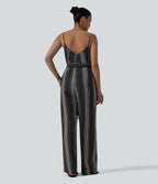 Tie Side Stripe Casual Slip Jumpsuit with Pockets — Midnight Sketch Stripe — view 2
