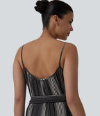 Tie Side Stripe Casual Slip Jumpsuit with Pockets — Midnight Sketch Stripe — view 6