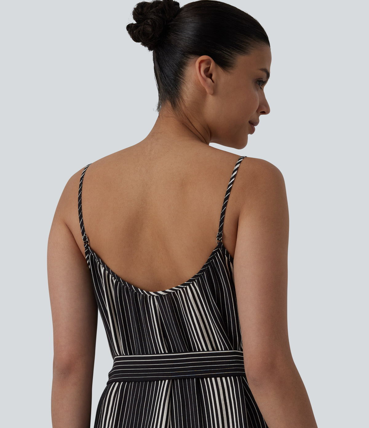 Tie Side Stripe Casual Slip Jumpsuit with Pockets — Midnight Sketch Stripe — view 6