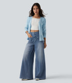 Mid Rise Casual Baggy Jeans with Pockets — Powder Blue Denim — view 6
