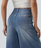 Mid Rise Casual Baggy Jeans with Pockets — Powder Blue Denim — view 5