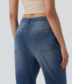 Mid Rise Casual Flare Jeans with Pockets — Tide Blue Denim — view 5