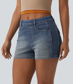 Mid Rise Denim Casual Shorts 3'' with Pockets — Mist Blue Denim — view 3