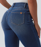 High Waisted Flare Casual Jeans with Pockets — Estate Blue Denim — view 4