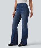 High Waisted Flare Casual Jeans with Pockets — Estate Blue Denim — view 3