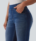 High Waisted Flare Casual Jeans with Pockets — Estate Blue Denim — view 5