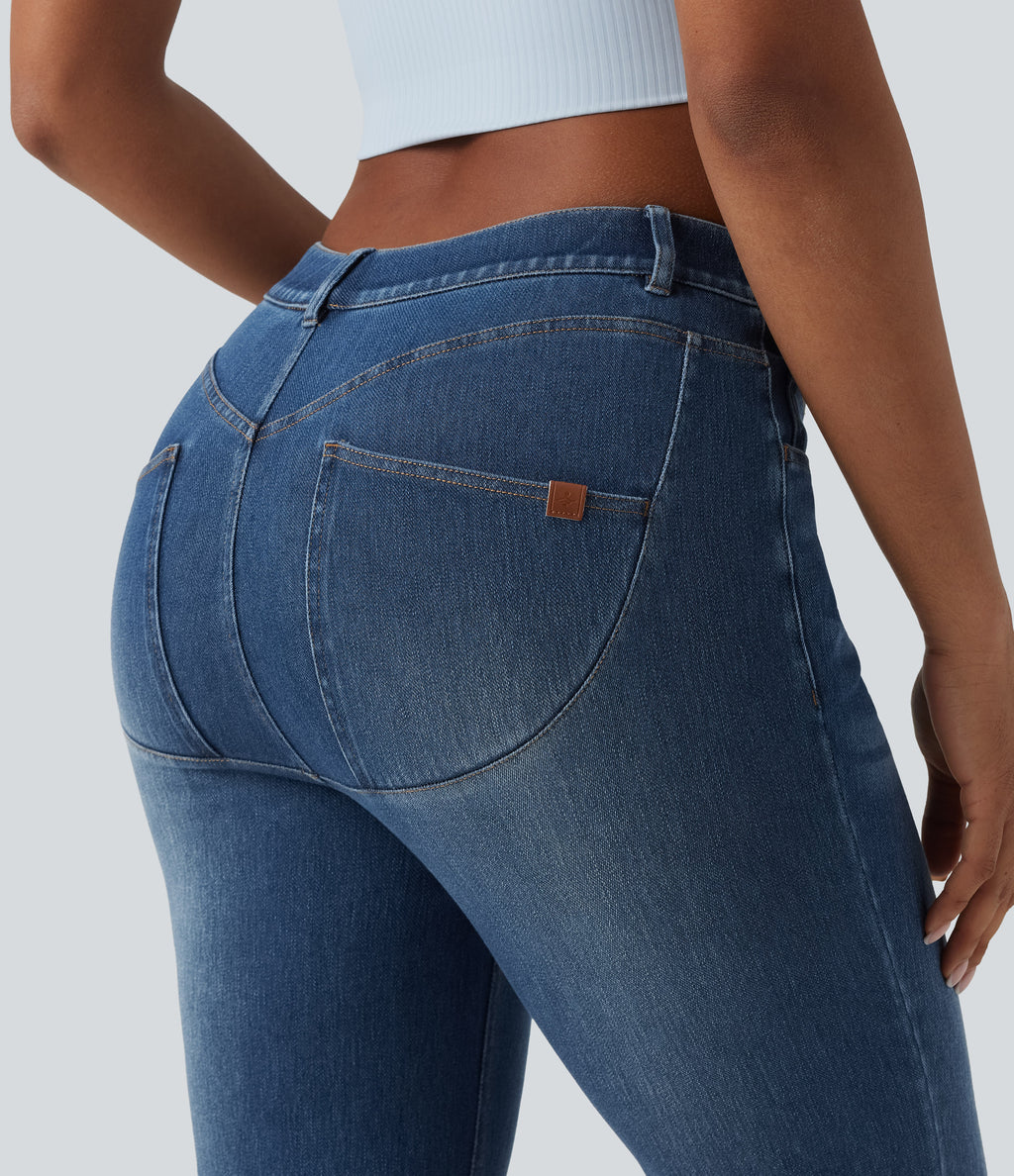 Mid Rise Casual Bootcut Jeans with Pockets — Tide Blue Denim — view 4