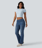 Mid Rise Casual Bootcut Jeans with Pockets — Tide Blue Denim — view 6